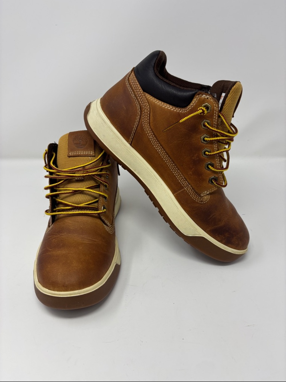 Timberland Brown Leather Chukka Boots with Cream Midsole and‎ Yellow Laces 7